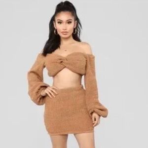 Fashion Nova Tan Off-Shoulder Mini Dress